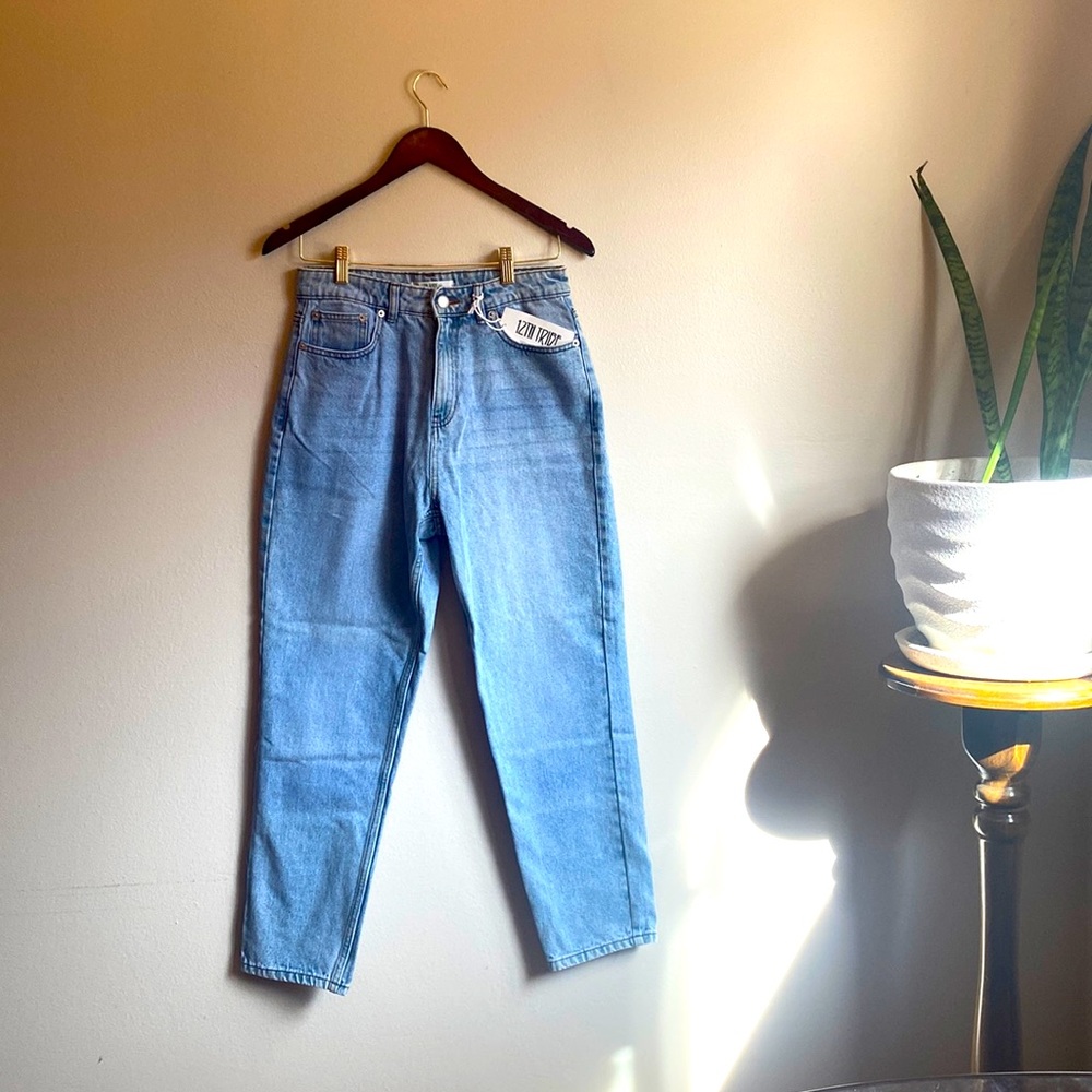 12TH TRIBE. Brand new, high waisted, straight legged,  light wash jeans. Size 29